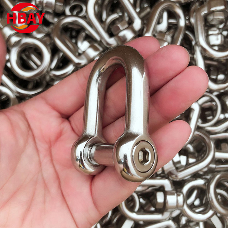 Rigging Hardware 304/316Stainless Steel Hexagon Pin Polished D Shackle European Type D Shackle
