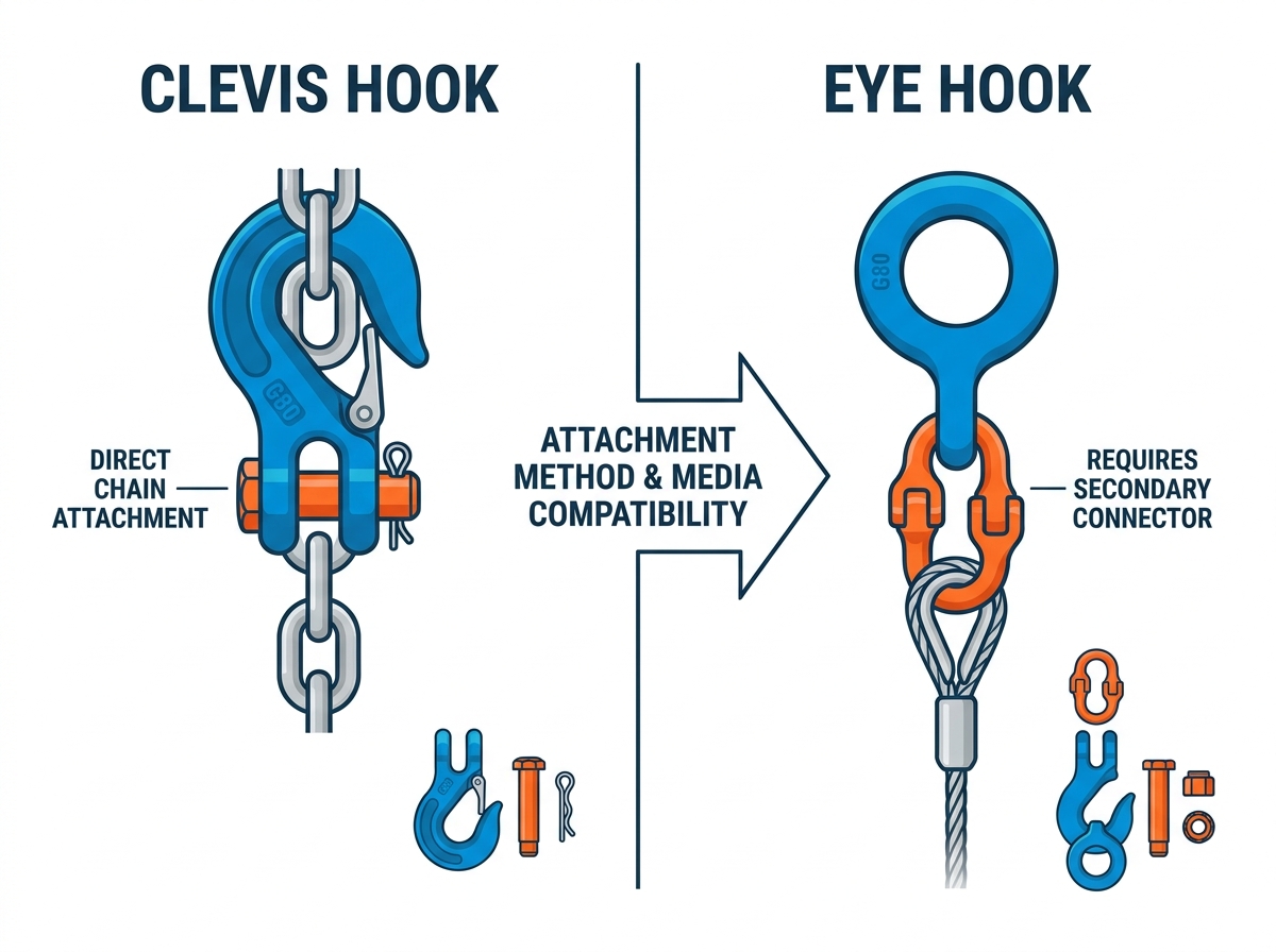 Rigging hook design and chain attachment comparison